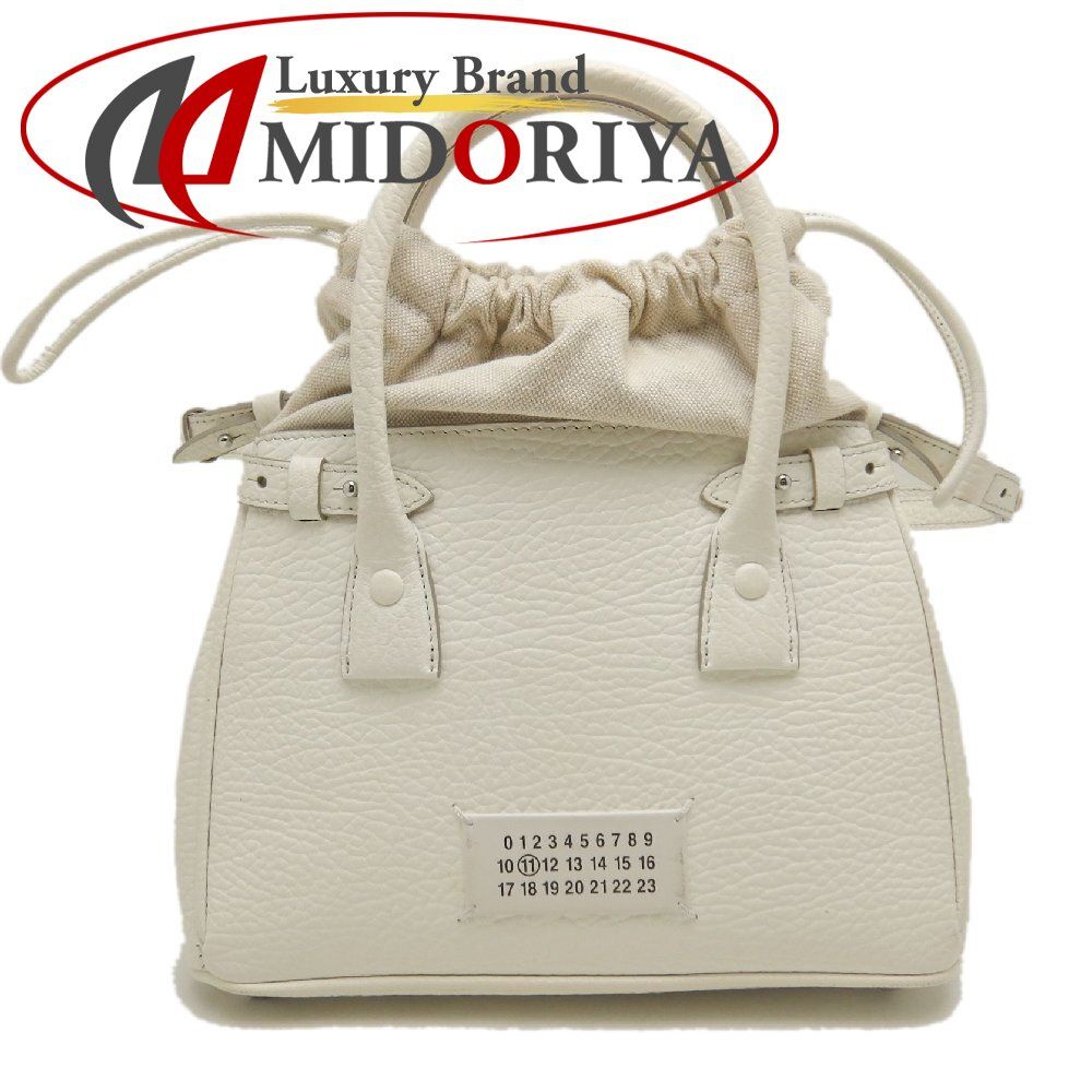 Maison Margiela メゾンマルジェラ 5AC ドローストリングバッグ SB3WD0005 ハンドバッグ レザーxキャンバス ホワイト レディース /253872【中古】