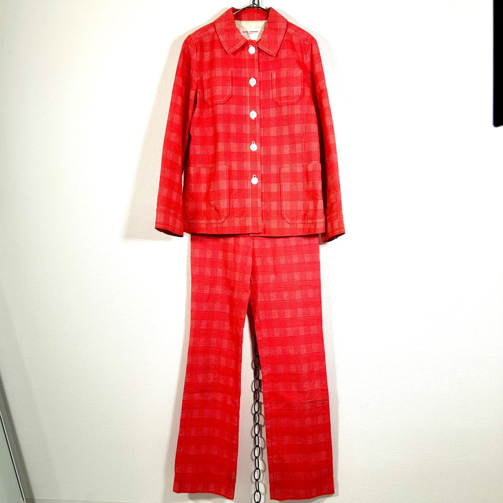 00s Y2K MARC JACOBS LOOK セットアップ フレアパンツ ブーツカット チェック柄 レナウンルック製
