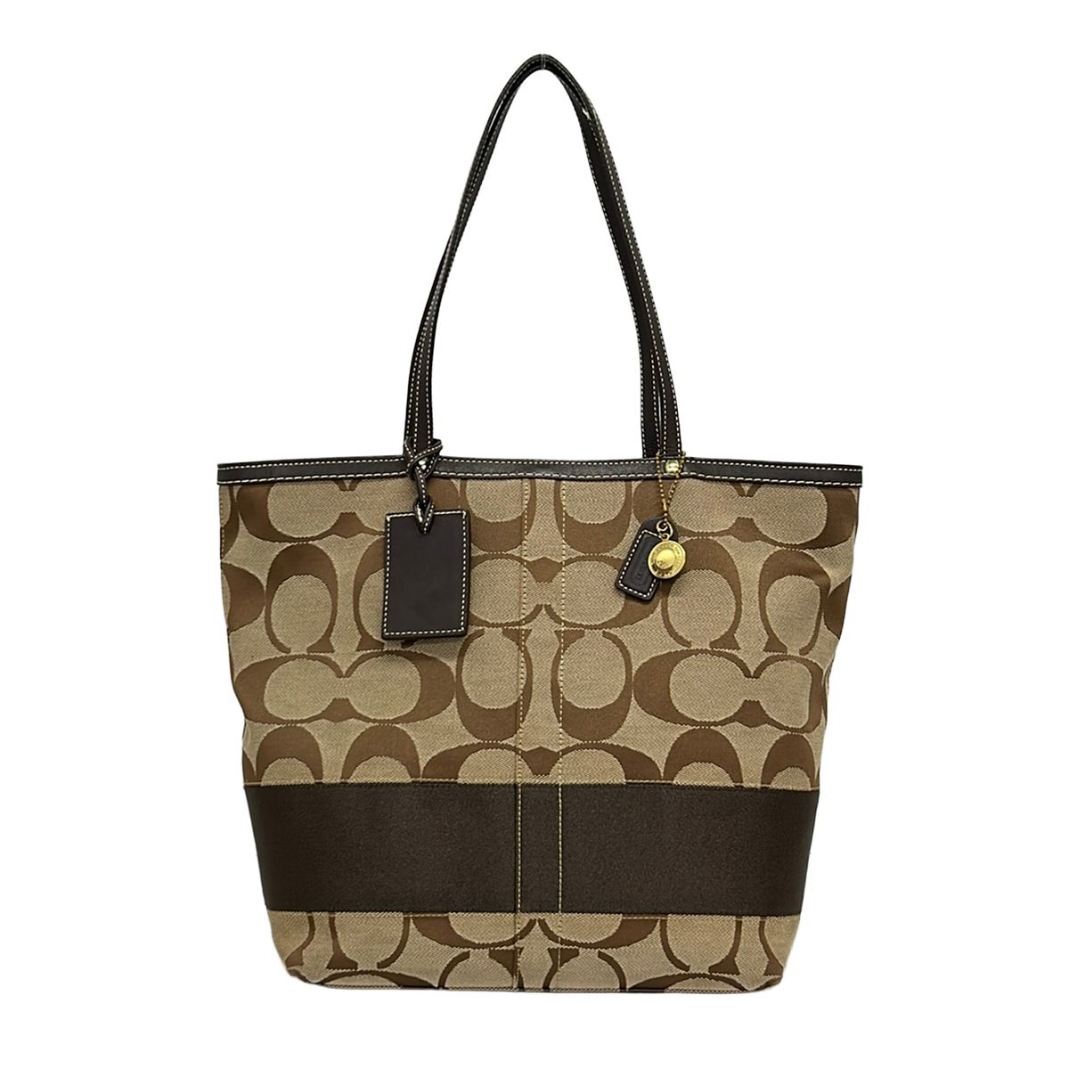 COACH(コーチ) トートバッグ シグネチャーラージストライプリバーシブルトート 10125 カーキ×ダークブラウン レザー