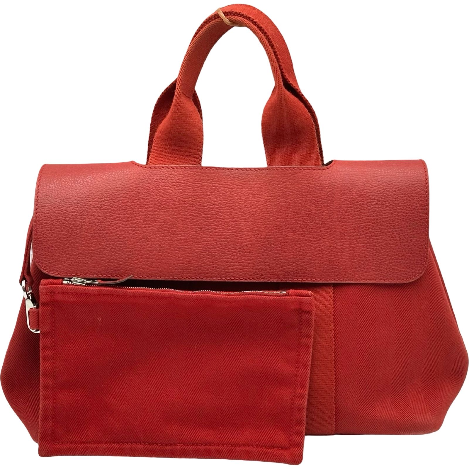 エルメス HERMES ヴァルパライソPM □J刻印 レッド シルバー金具 トワル レディース ハンドバッグ