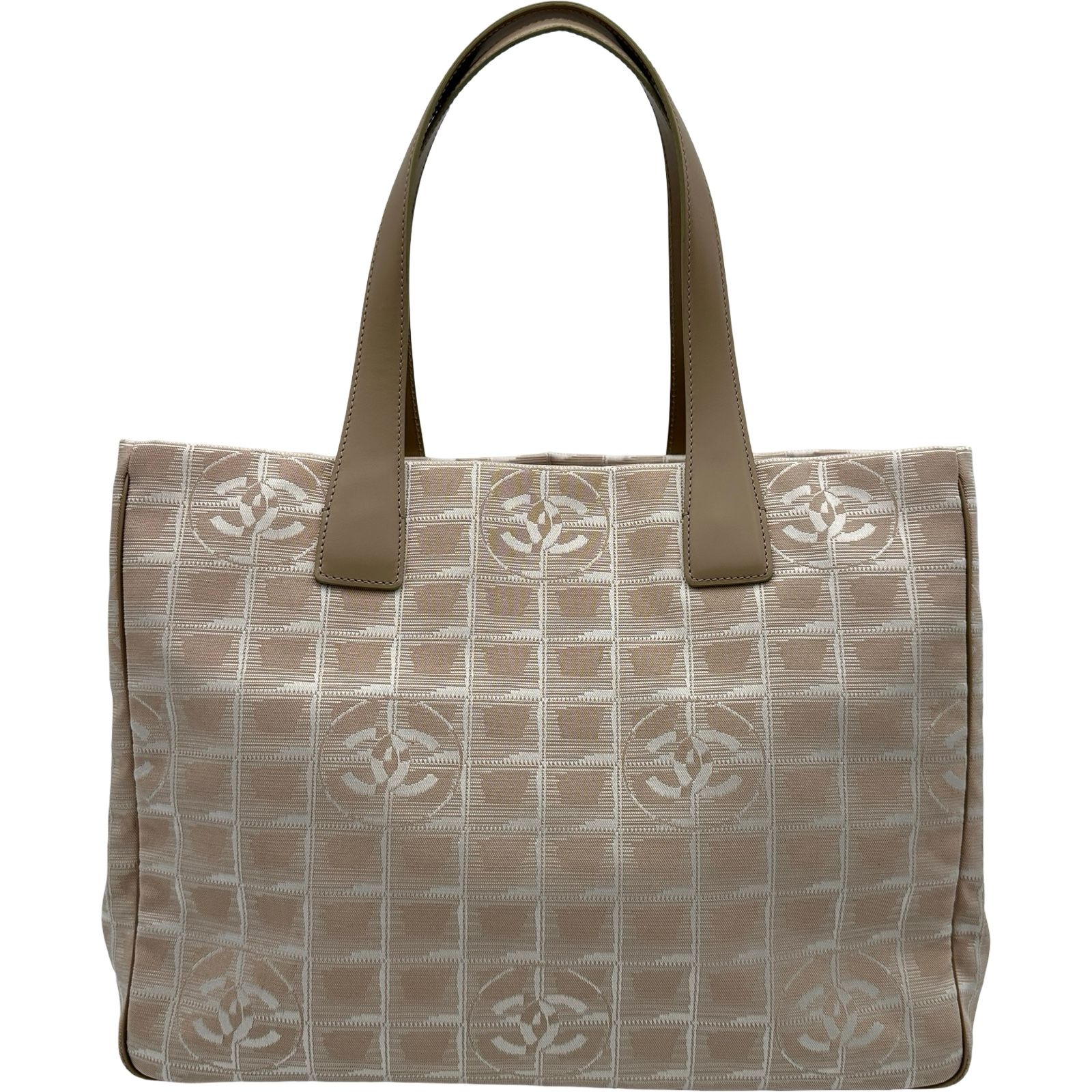 シャネル CHANEL ニュートラベルライントートMM A15991 8番台 ピンクベージュ ゴールド金具 ナイロンジャガード レディース トートバッグ