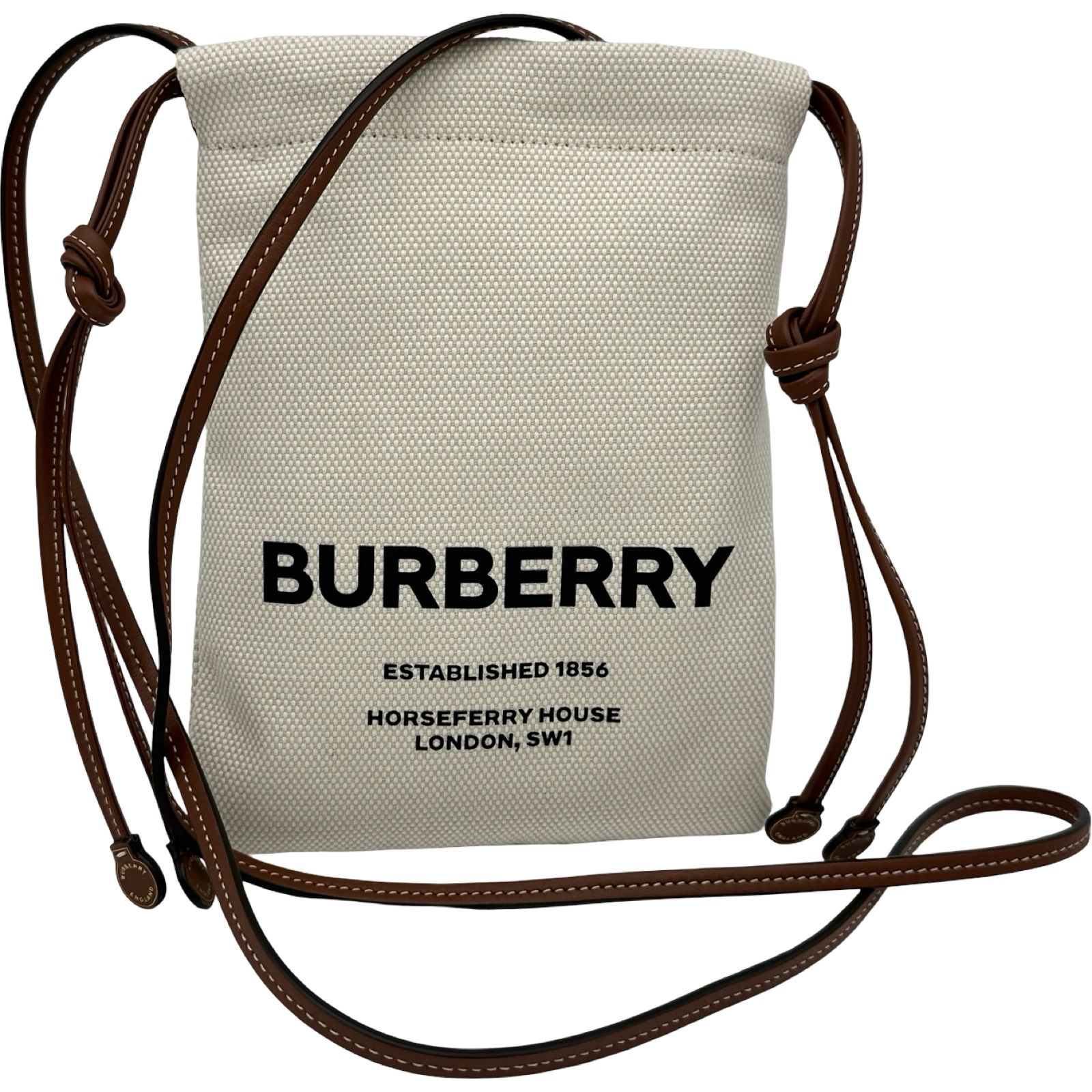 バーバリーロンドン BURBERRY LONDON ロゴグラフィックミニショルダー アイボリー/ブラウン キャンバス/レザー レディース ショルダーバッグ 36,400円