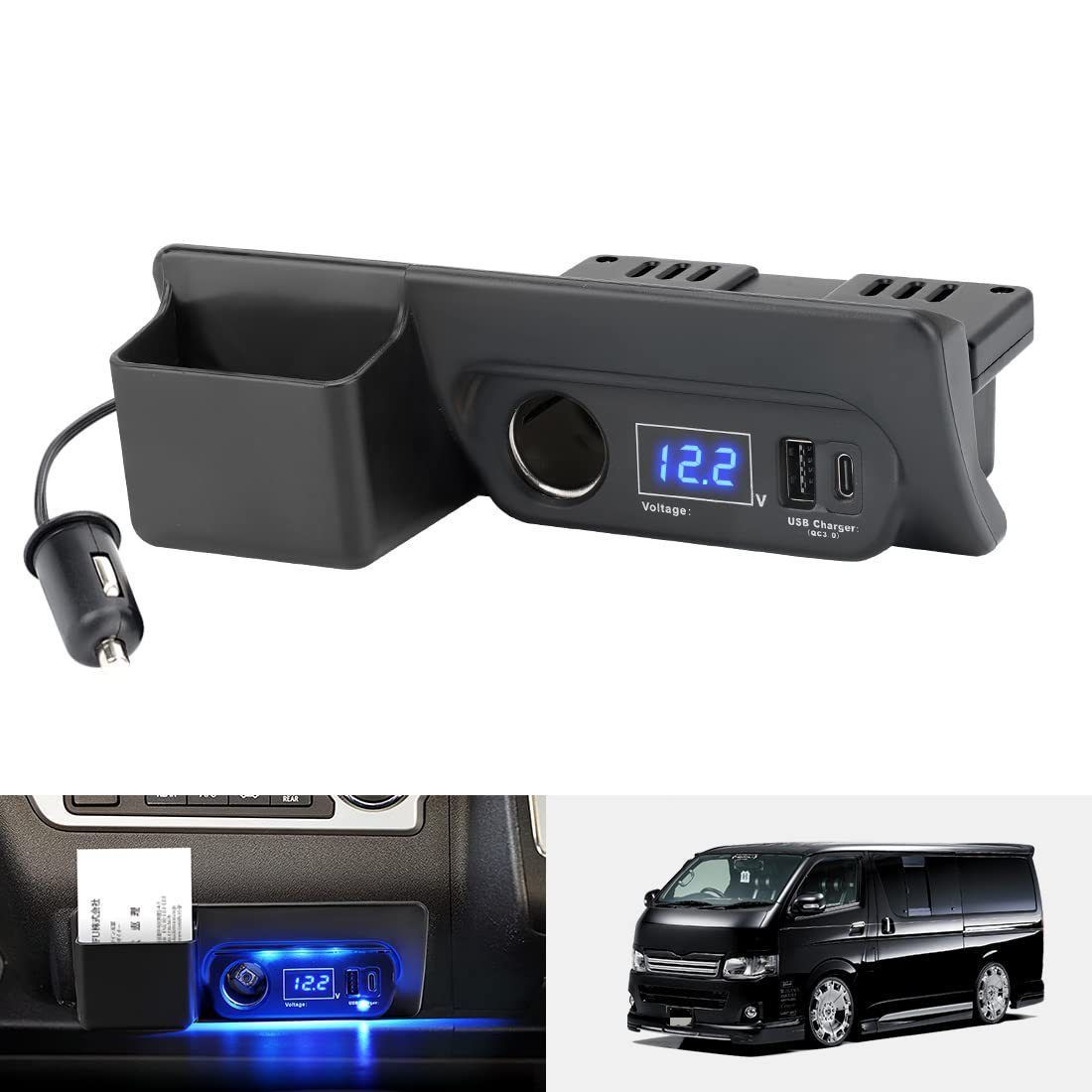 送料無料 トヨタ ハイエース Hiace 200系 1型 2型 3型 4型 5型 6型対応 QC3.0 Type-C USB増設電源ソケット シガーソケット ABS製 車載充電ポート 追加電源 スマホ充電 急速充電 内装パーツ 便利 快適 すっきり取付