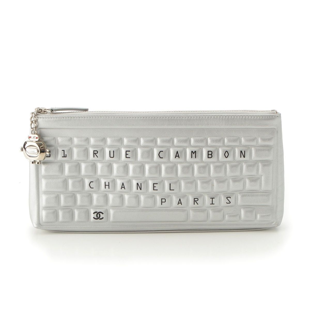 シャネル Cambon キーボード ロボットチャーム クラッチバッグ シルバー【中古】