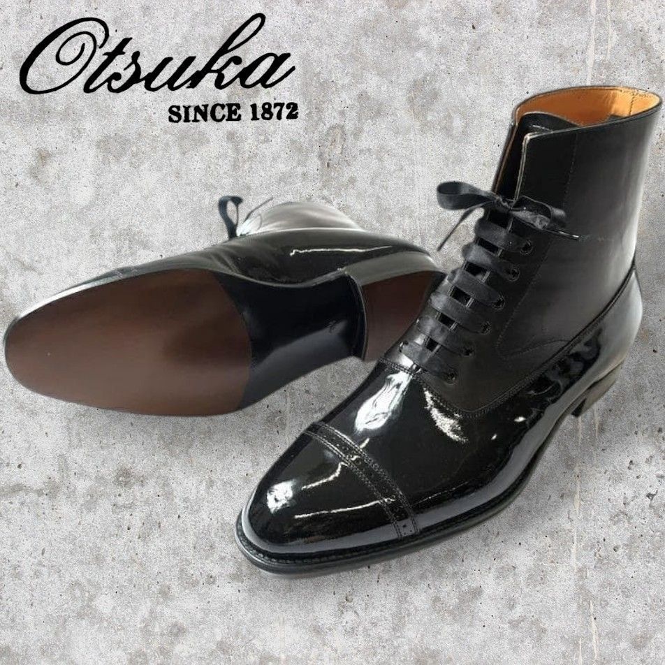 日本製 定価7.8万 大塚製靴 Otsuka SHOTEN 大塚商店 本革 グッドイヤーウェルト製法 7ホール エナメル レザー切替 ストレートチップ ブーツ 革靴 黒 ki190213_10w ki190213_11w ki190213_12w 18,000円