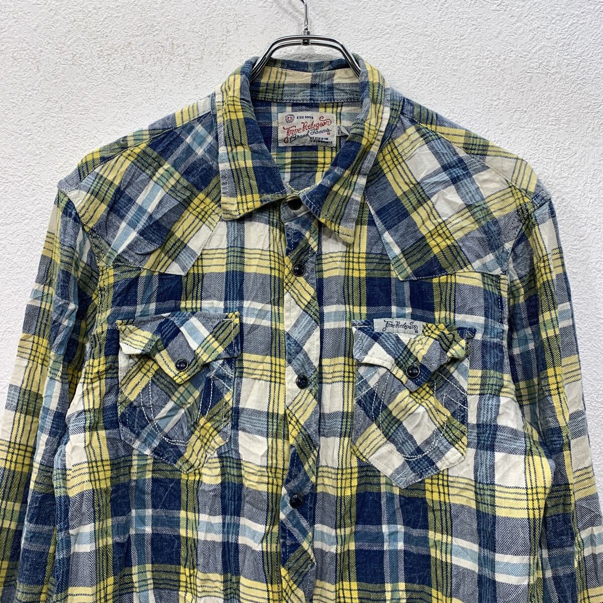 90s True Religion 長袖 チェックシャツ L イエロー マルチカラー 