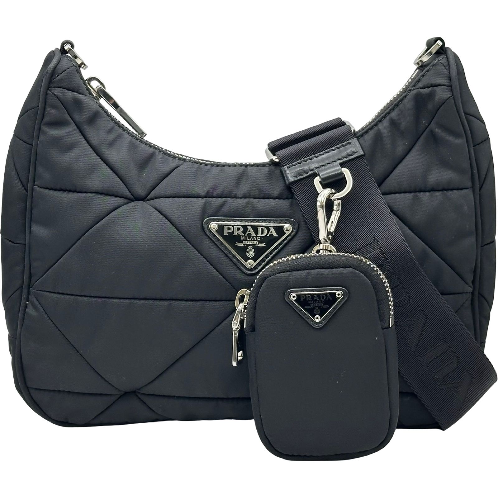 プラダ PRADA パデッド Re-Nylonショルダーバッグ 1BC151 ブラック シルバー金具 キルティングレザー レディース ショルダーバッグ