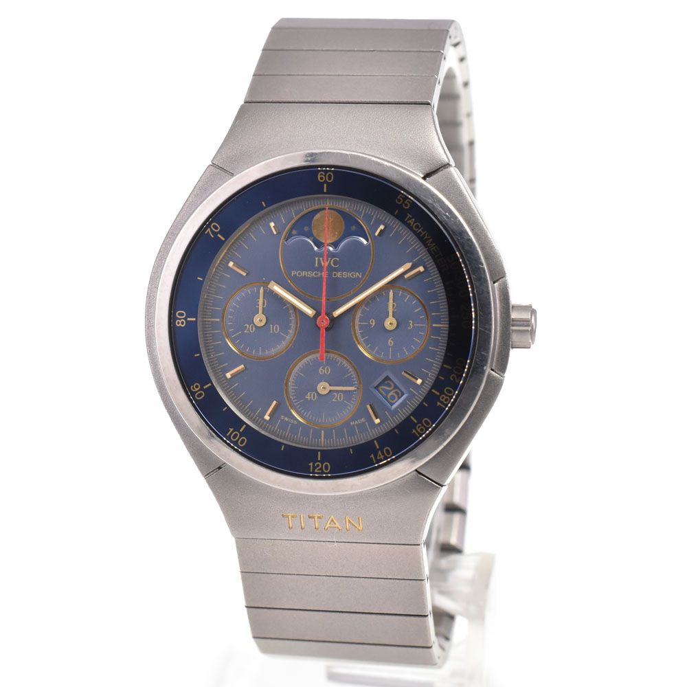 値下 ポルシェデザイン Porsche Design 11027 by IWC チタン クロノグラフ デイト クォーツ メンズ 美品 J#142060