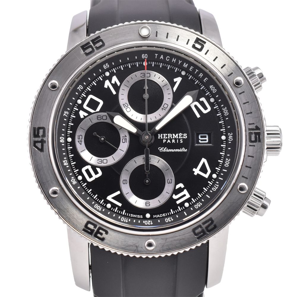 値下 エルメス HERMES CP2.910 クリッパー ダイバー クロノグラフ デイト 自動巻き メンズ 良品 J#144996