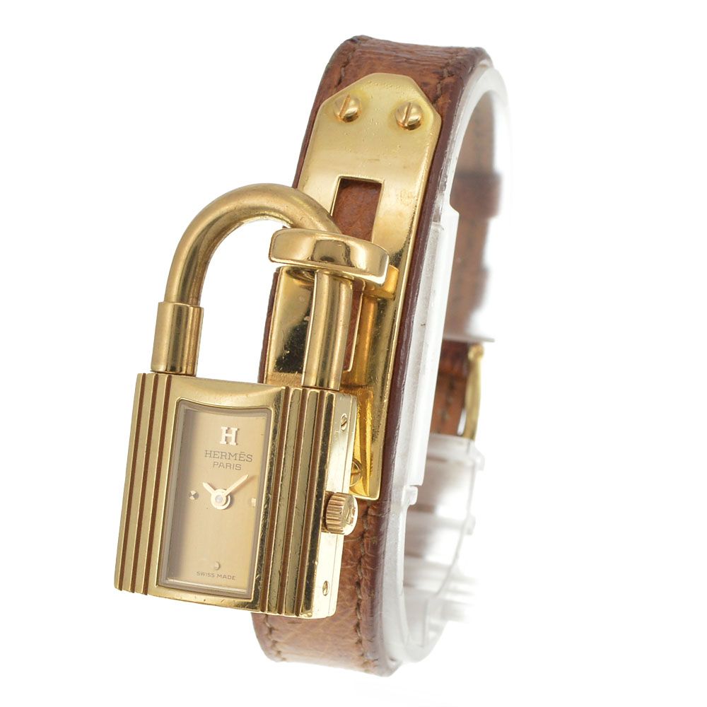値下 エルメス HERMES ケリーウォッチ GP/レザー クォーツ レディース 良品 J#144665