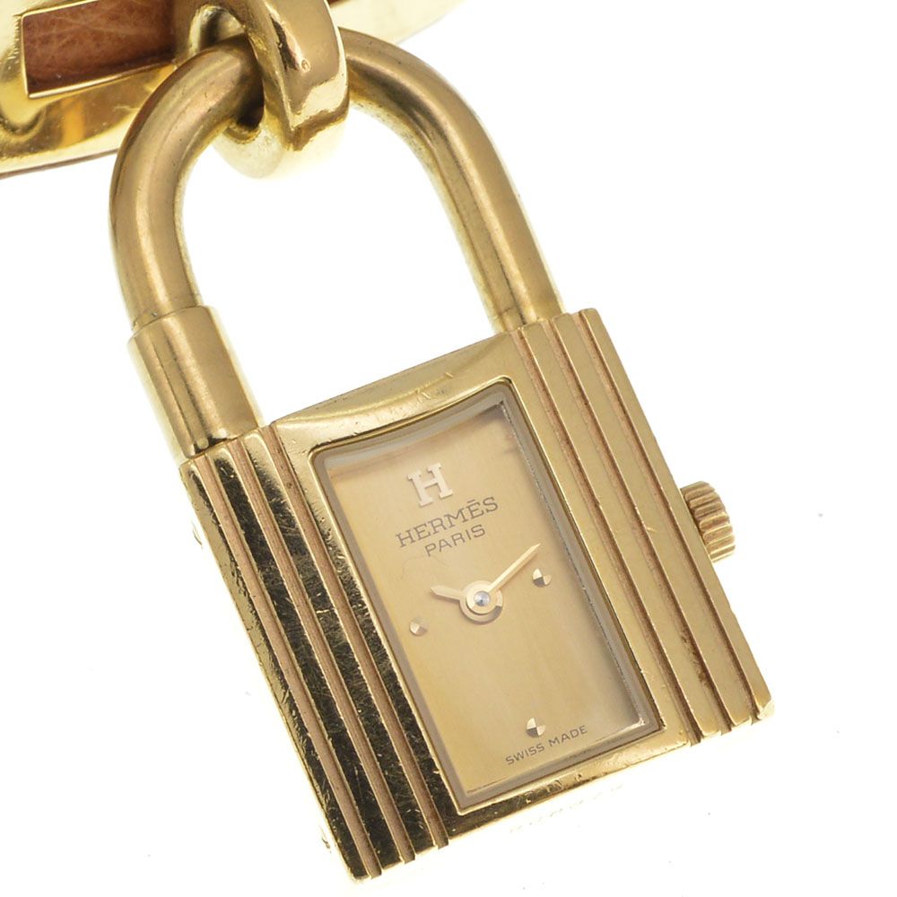 値下 エルメス HERMES ケリーウォッチ GP/レザー クォーツ レディース 良品 J#144665
