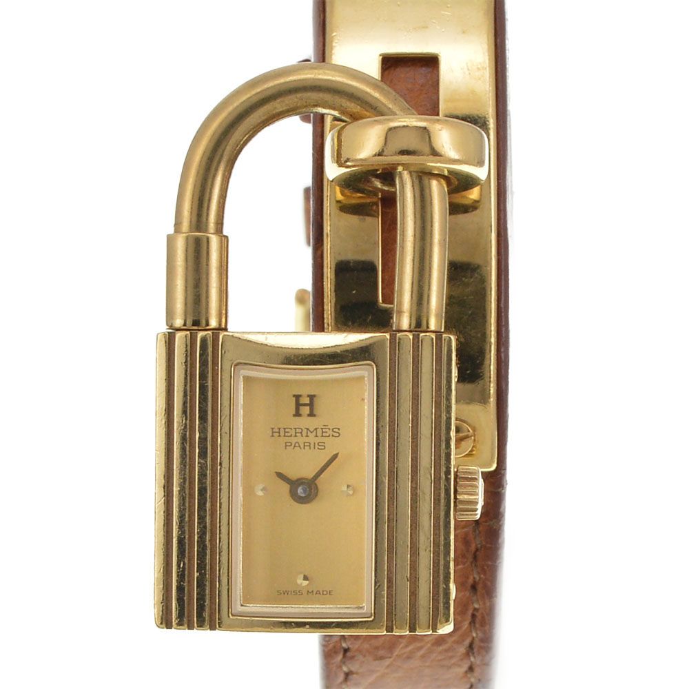 値下 エルメス HERMES ケリーウォッチ GP/レザー クォーツ レディース 良品 J#144665