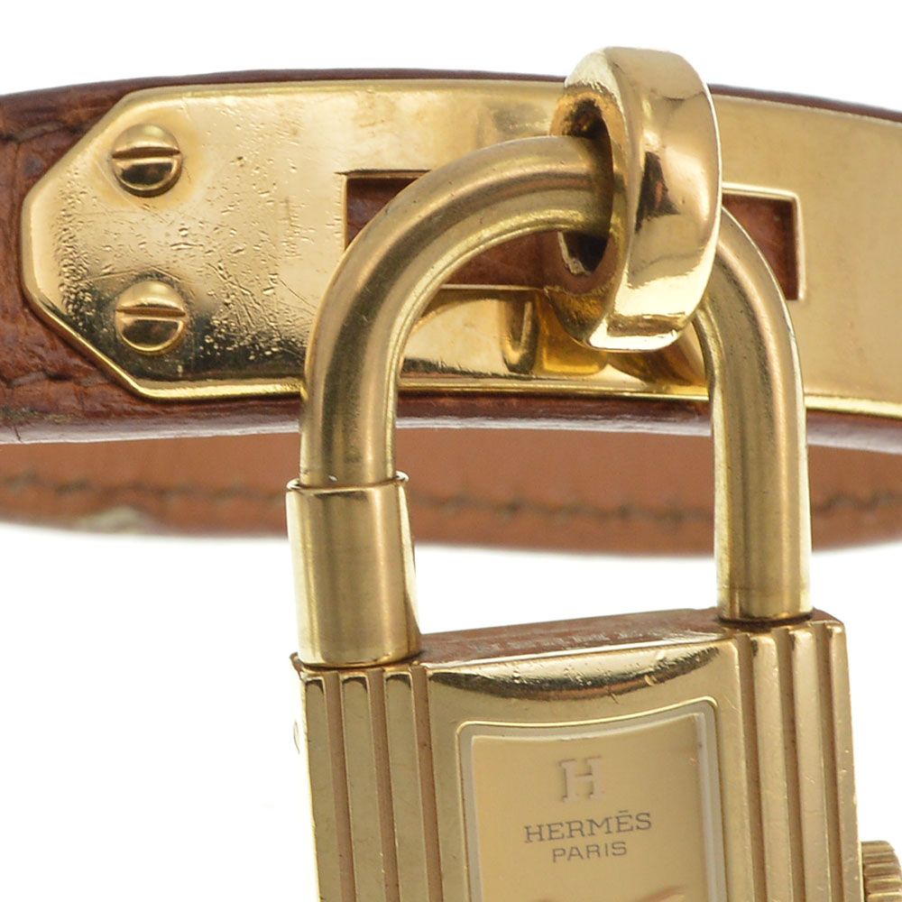 値下 エルメス HERMES ケリーウォッチ GP/レザー クォーツ レディース 良品 J#144665