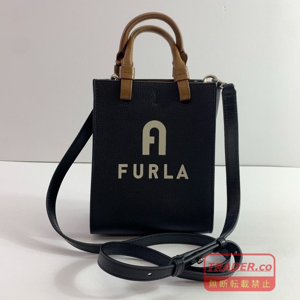 04w6877▽※【中古】フルラ FURLA ショルダーバッグ レディース VARSITY STYLE ミニ トート ロゴ 2way ブラック WB00729【八王子店】