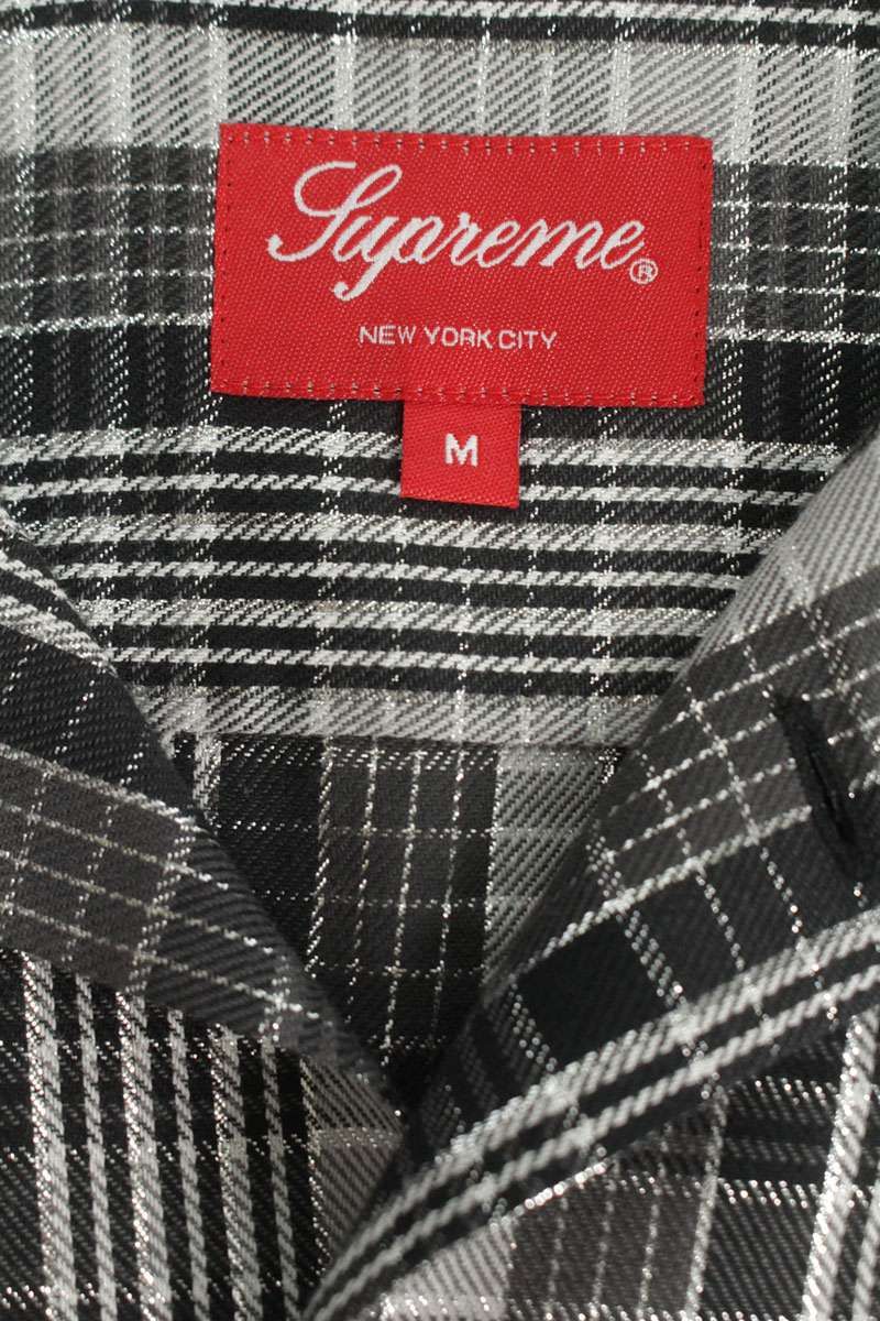 シュプリーム 23SS Metallic Plaid Shirts チェック柄半袖シャツ メンズ M