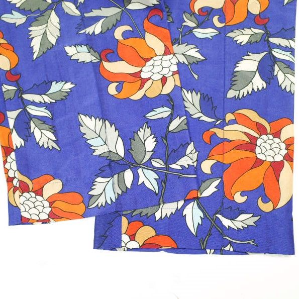 OSTWALD HELGASON オズワルドヘルガソン イギリス製 ボタニカルプリント 1プリーツシルクパンツ UK8 Blue サテン テーパード フラワー ボトムス g26486