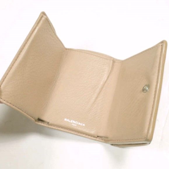 BALENCIAGA バレンシアガ PAPER TINY 三つ折り財布 391446 DLQ0N ベージュ レザー ミニウォレット g24149
