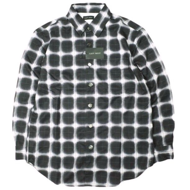 新品 LAST NEST ラストネスト 25AW Printed Flannel Shirts プリントフランネルシャツ L BLACK 長袖 チェック バックプリント トップス g26690