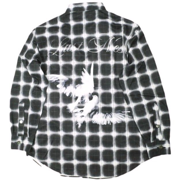 新品 LAST NEST ラストネスト 25AW Printed Flannel Shirts プリントフランネルシャツ M BLACK 長袖 チェック バックプリント トップス g26692