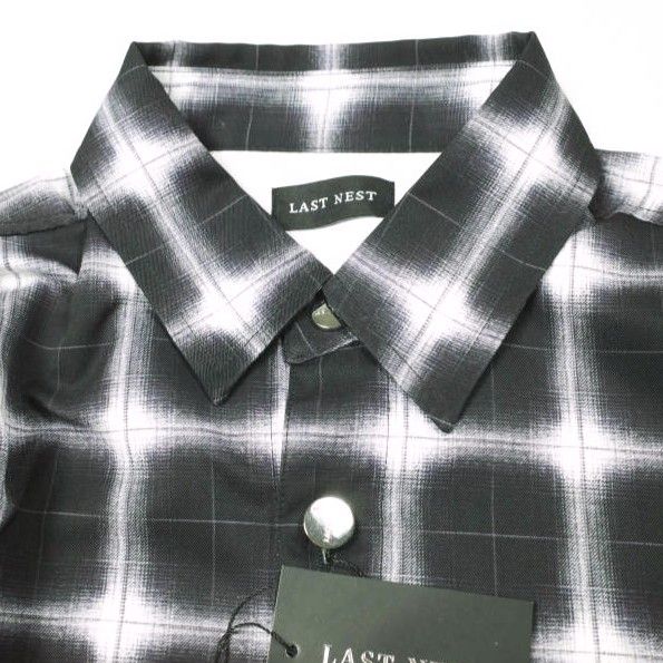 新品 LAST NEST ラストネスト 25AW Printed Flannel Shirts プリントフランネルシャツ M BLACK 長袖 チェック バックプリント トップス g26693