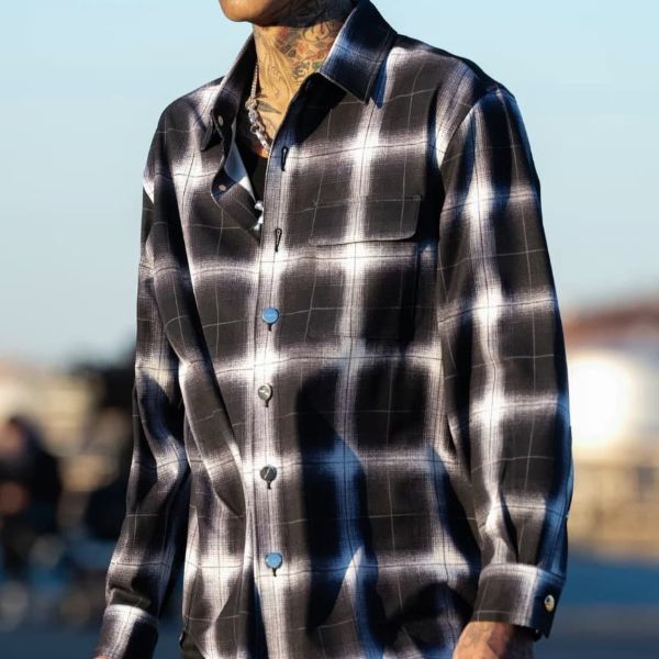 新品 LAST NEST ラストネスト 25AW Printed Flannel Shirts プリントフランネルシャツ M BLACK 長袖 チェック バックプリント トップス g26693
