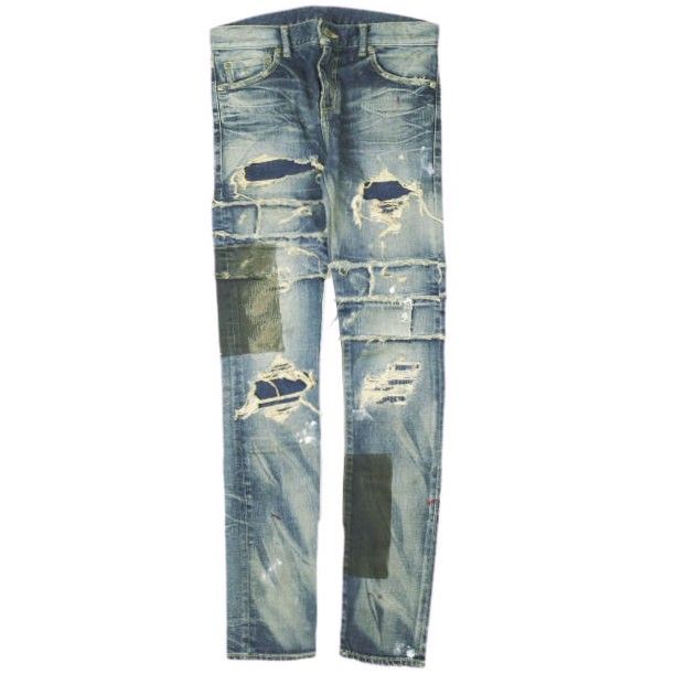 新品 NOVE ノーヴェ 日本製 Damaged Repaired Stretch Denim Pants skinny leg ダメージ＆リペア加工 スキニーデニムパンツ NPC-D024 28 Indigo 定価36,720円 ジップフライ ジーンズ
