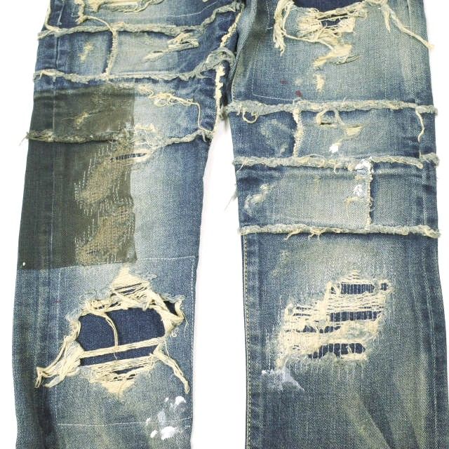 新品 NOVE ノーヴェ 日本製 Damaged Repaired Stretch Denim Pants skinny leg ダメージ＆リペア加工 スキニーデニムパンツ NPC-D024 28 Indigo 定価36,720円 ジップフライ ジーンズ