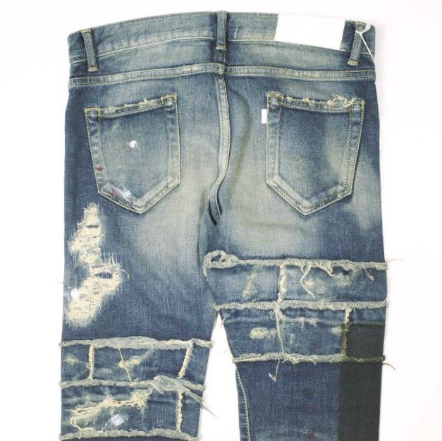 新品 NOVE ノーヴェ 日本製 Damaged Repaired Stretch Denim Pants skinny leg ダメージ＆リペア加工 スキニーデニムパンツ NPC-D024 28 Indigo 定価36,720円 ジップフライ ジーンズ