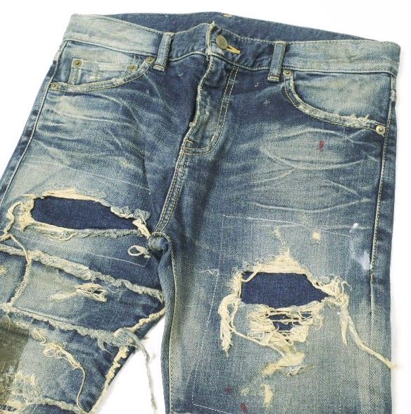 新品 NOVE ノーヴェ 日本製 Damaged Repaired Stretch Denim Pants skinny leg ダメージ＆リペア加工 スキニーデニムパンツ NPC-D024 28 Indigo 定価36,720円 ジップフライ ジーンズ