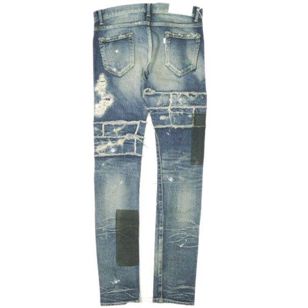 新品 NOVE ノーヴェ 日本製 Damaged Repaired Stretch Denim Pants skinny leg ダメージ＆リペア加工 スキニーデニムパンツ NPC-D024 28 Indigo 定価36,720円 ジップフライ ジーンズ