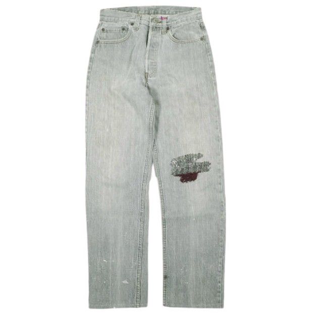 PATRINIA パトリニア Hand Stitched Denim Pants 作業工程2h LEVI'Sリメイク ハンドステッチデニムパンツ W28 BLACK ボタンフライ ジーンズ ボトムス g26664
