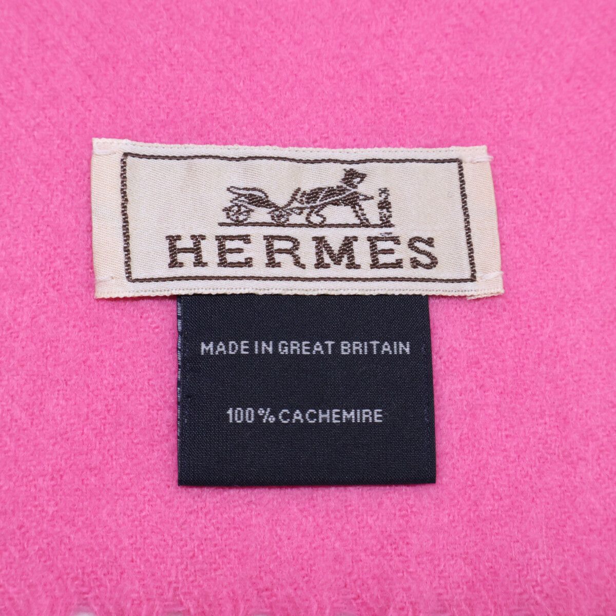 HERMES エルメス ロゴ刺繍 カシミヤ100% フリンジ HERMES エルメス ロゴ刺繍 カシミヤ100% フリンジ