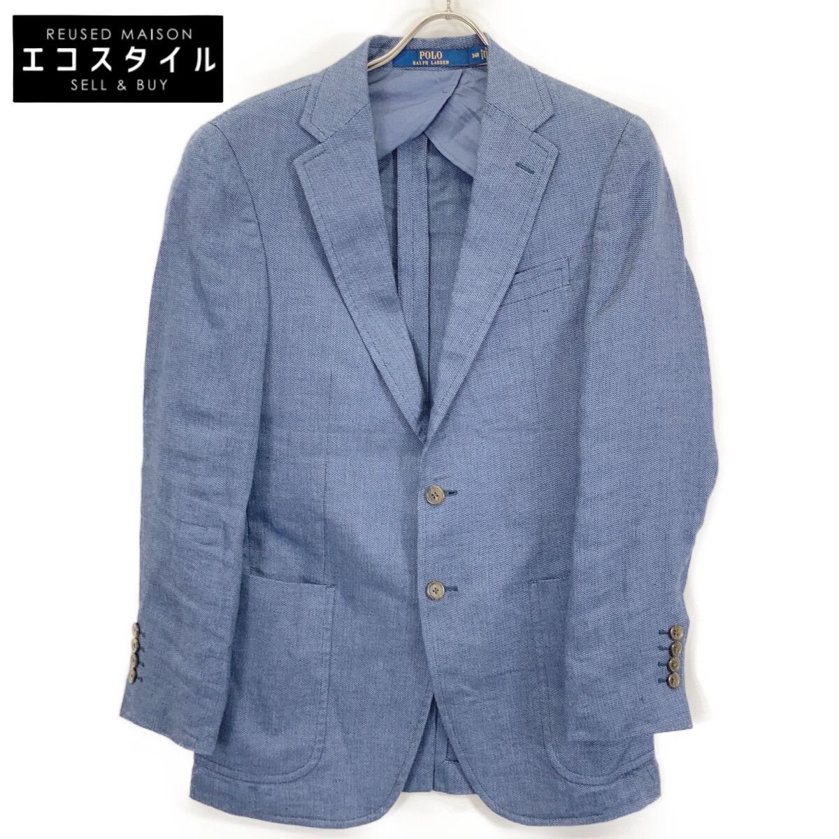 POLO RALPH LAUREN　ポロ ラルフローレン　715966562001 ブルー リネン×レーヨン×ウール モダンフィット センターベント 3Bテーラードジャケット　34R