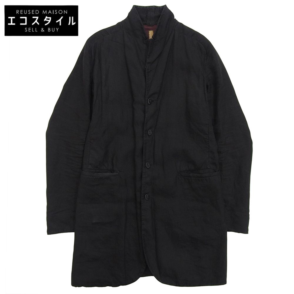レイヤーゼロ　レイヤーゼロ　リネン ロングジャケット メンズ 黒 ブラック 50 SSM18-29　50