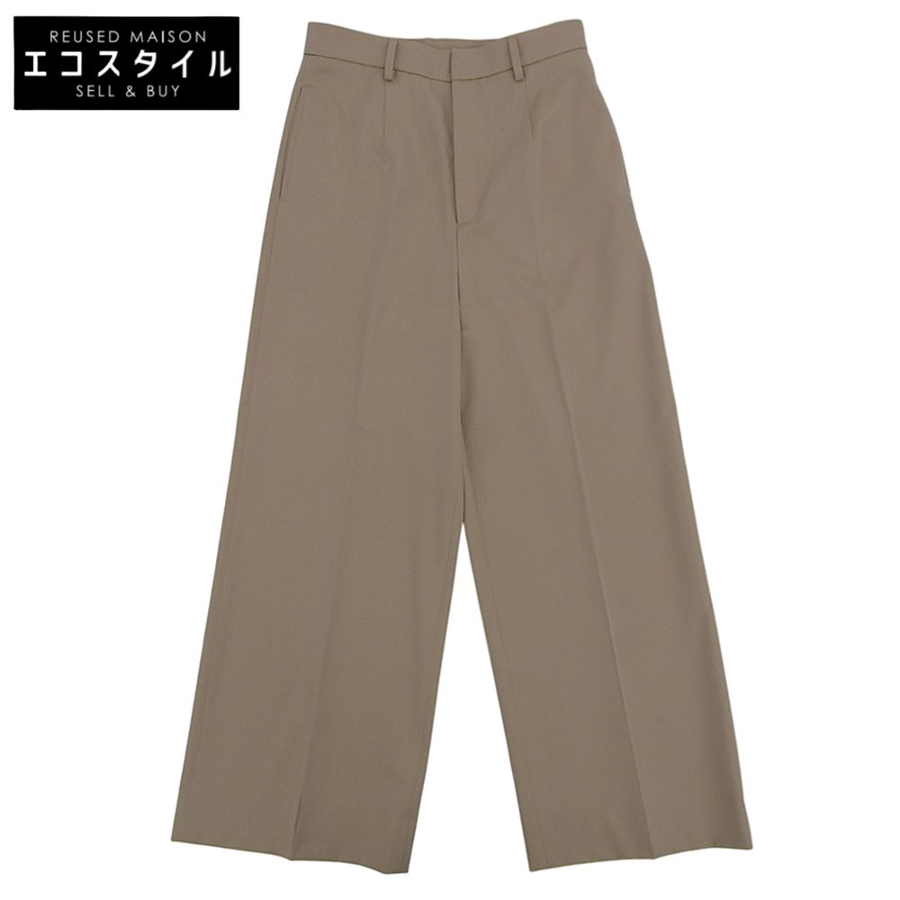 MUSE　ミューズ　美品 ウール センタープレス ワイドスラックスパンツ ボトムス レディース ベージュ 38 24-030-500-4010　38