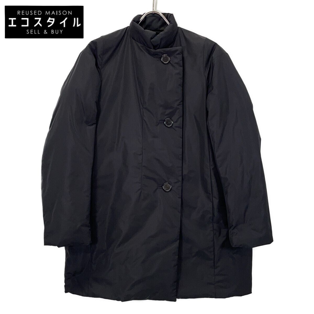 JIL SANDER　ジルサンダー　ブラック ポリエステル ダウン　ピーコート