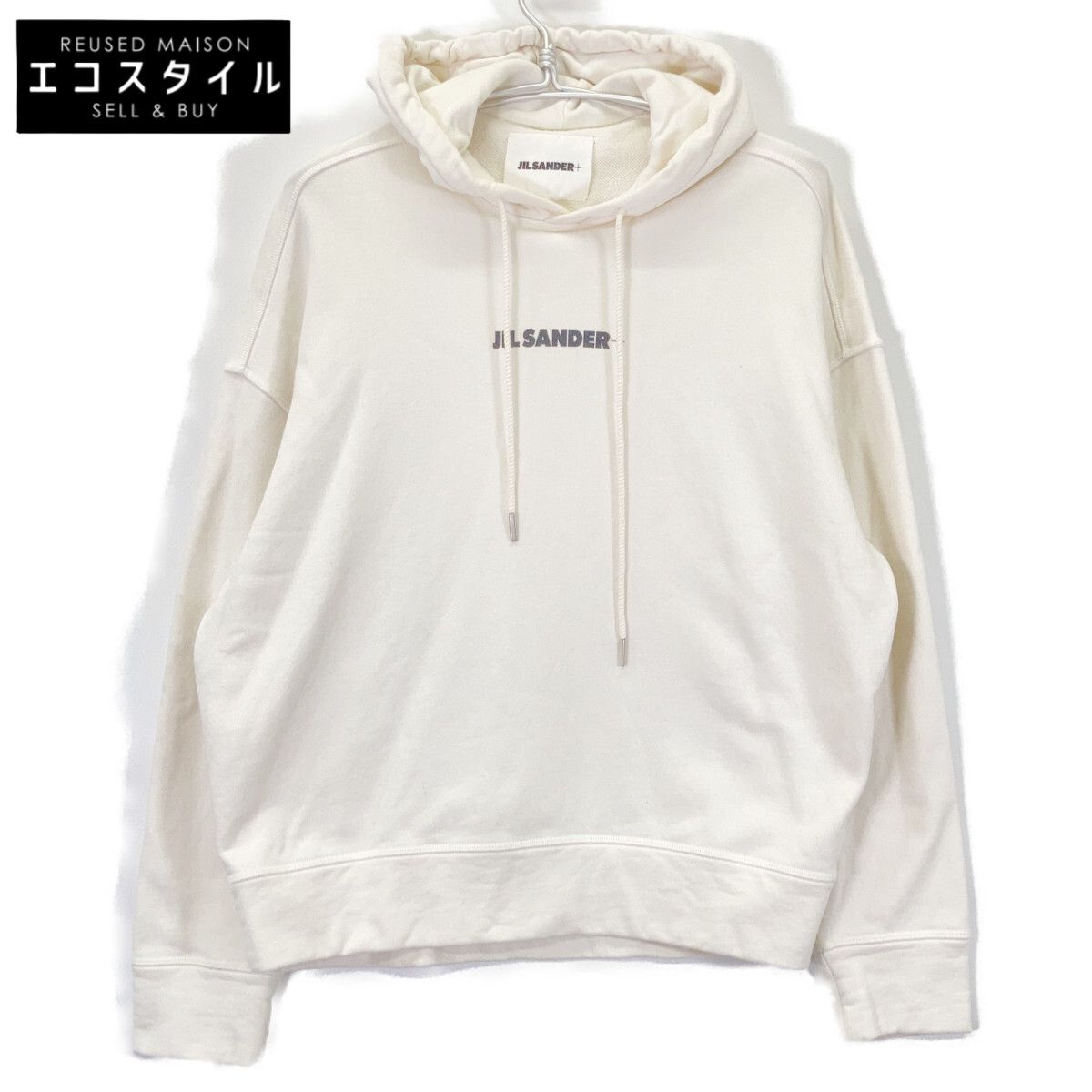 JIL SANDER+　ジルサンダープラス　ホワイト フロントロゴ オーバーサイズ フーディパーカー