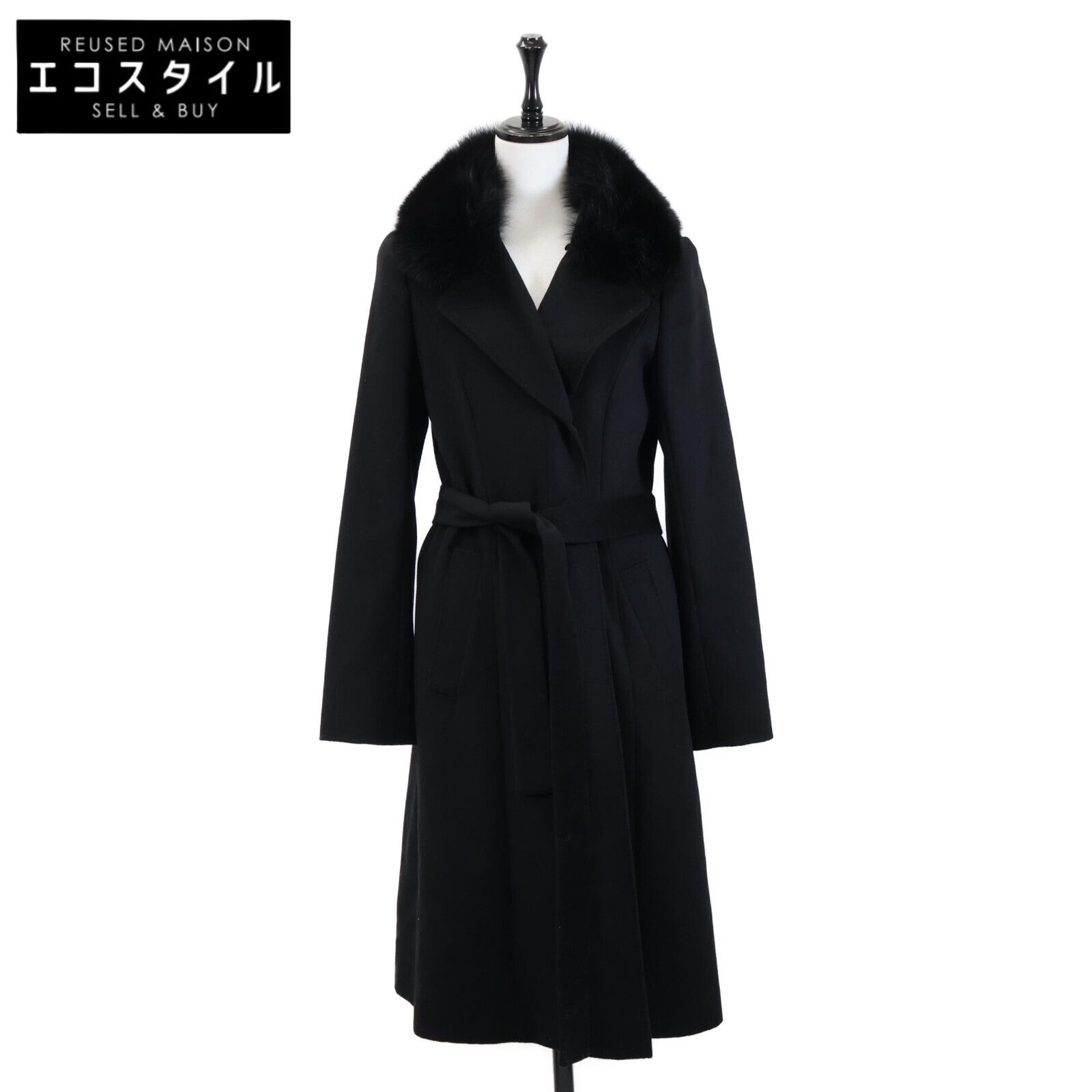 TRUSSARDI　トラサルディ　フォックスファーカラー/ベルト付 カシミヤ ロング　38