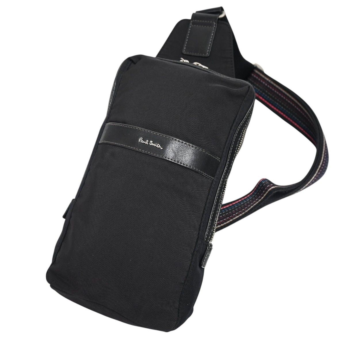 Paul Smith ポールスミス ナイロン/レザー ストライプ ボディバッグ ブラック/マルチカラー S2605-k055