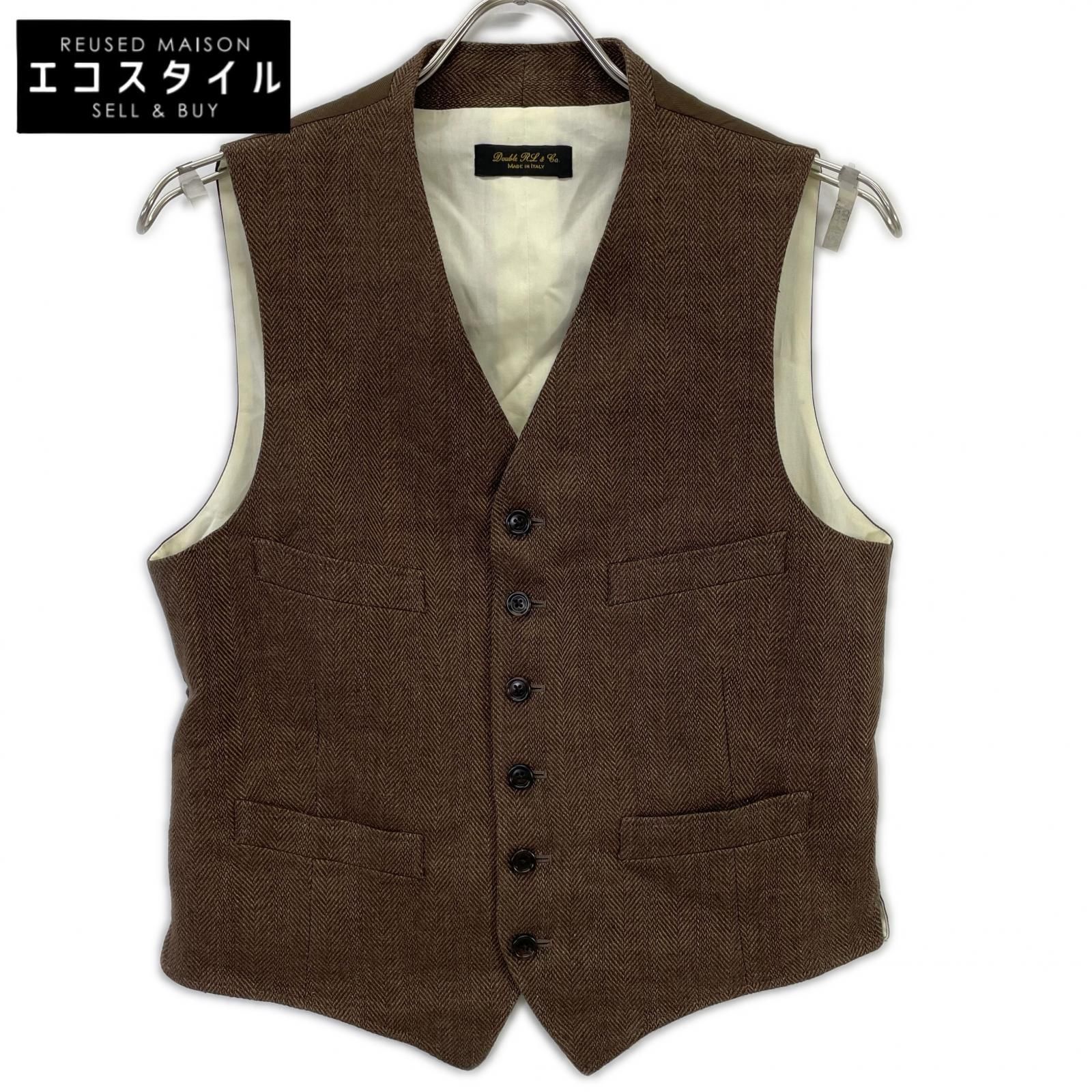 RRL　ダブルアールエル　782959834001 イタリア製 ブラウン リネン ヘリンボーンジレ/ベスト　36S