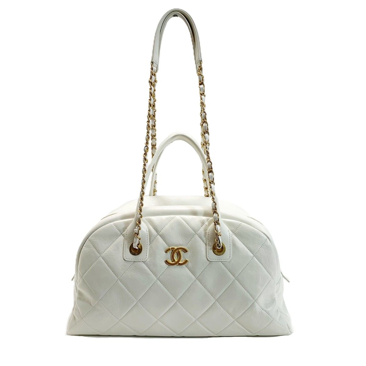 CHANEL シャネル マトラッセ トップハンドル ラムスキン 30884946 ホワイト 2WAY ハンドバッグ
