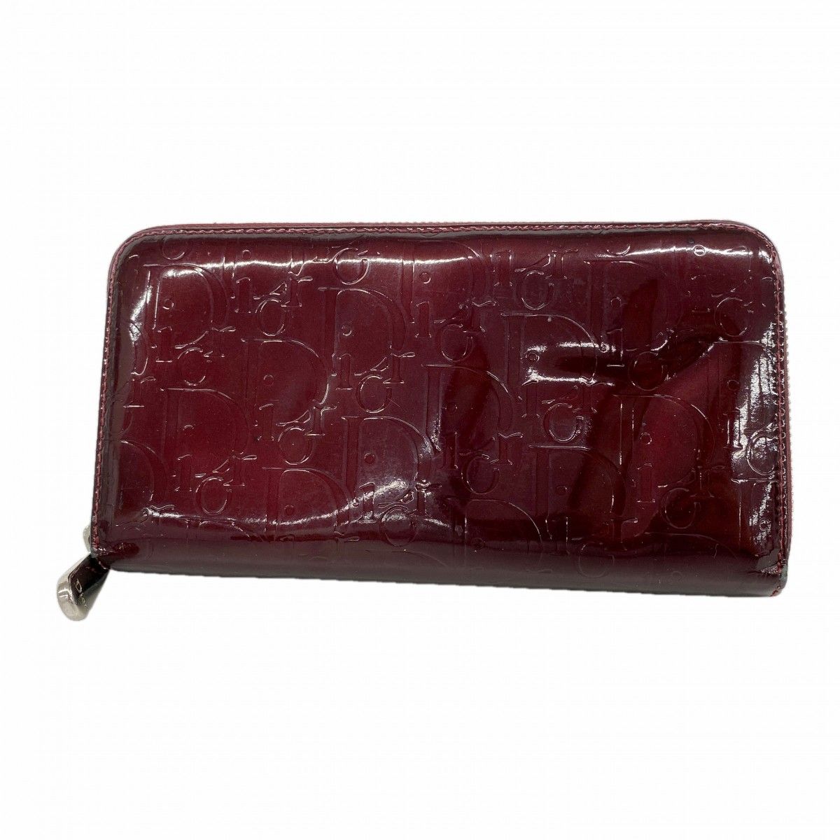 【6ed4482】クリスチャンディオール 長財布 エナメル ボルドー シルバー金具【中古】レディース