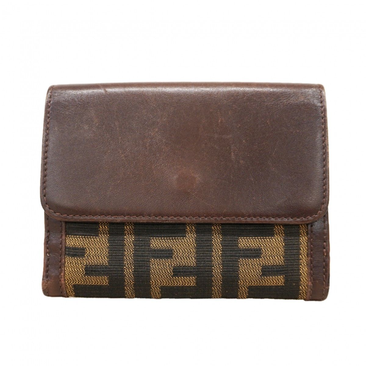 【6ed4501】フェンディ 財布 ズッカ ナイロンキャンバス ブラウン シルバー金具【中古】レディース