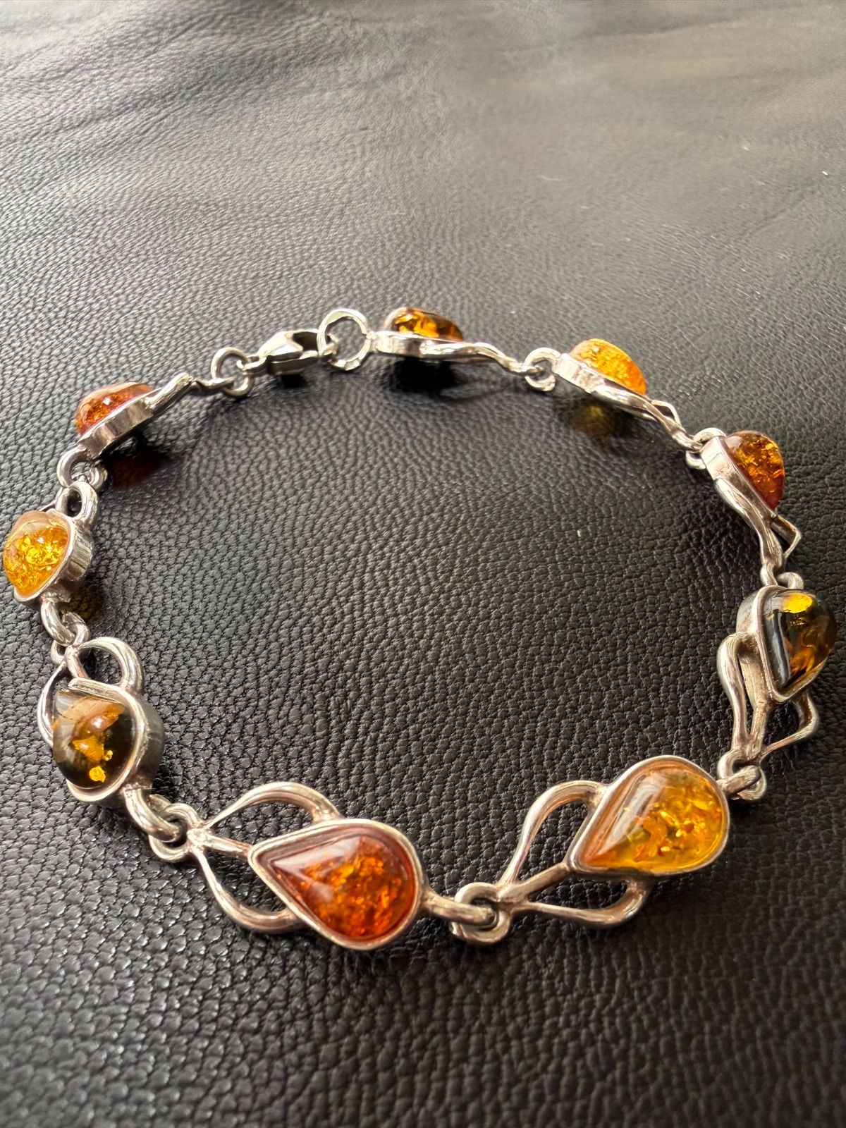 European Vintage 925 Silver Amber Bracelet ｜ ヨーロピアンヴィンテージ ｜ 90年代 ポーランド製 ｜ シルバー925 バルティックアンバー マルチカラー ブレスレット ｜ 琥珀 ｜ Cabine Vintage