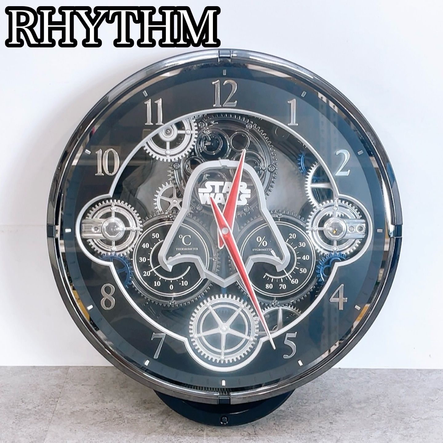 H-1437 RHYTHM リズム時計工業 STAR WARS スターウォーズ 電波からくり時計 4MN533MC ブラック 動作確認済み メロディ 温湿度計付き 壁掛け時計 インテリア