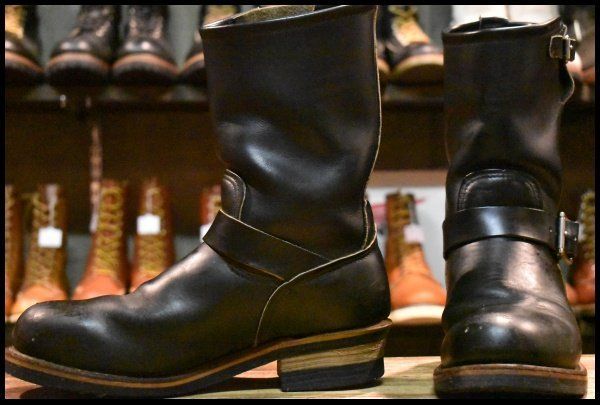 【8D 良品 PT99刺繍】レッドウィング 2268 エンジニア 黒 ブラッククローム スチールトゥ プルオン ブーツ redwing HOPESMORE【GE404】