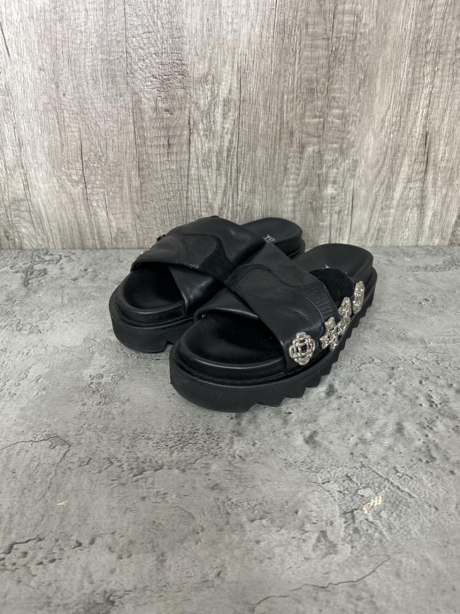 TOGA PULLA トーガ プルラ レザー メタル サンダル size23/黒 ■◆◎レディース