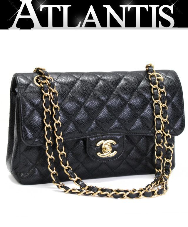 美品 シャネル CHANEL マトラッセ23 ダブルフラップ チェーンショルダーバッグ キャビア 黒 G金具 29番台 【74789】