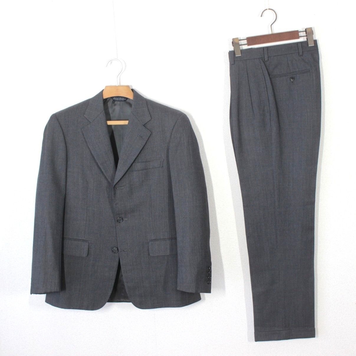 30【美品】Brooks Brothers ブルックスブラザーズ スーツ Y5 スリムM グレー グラフチェック 日本製 ウール100% 段返り3B