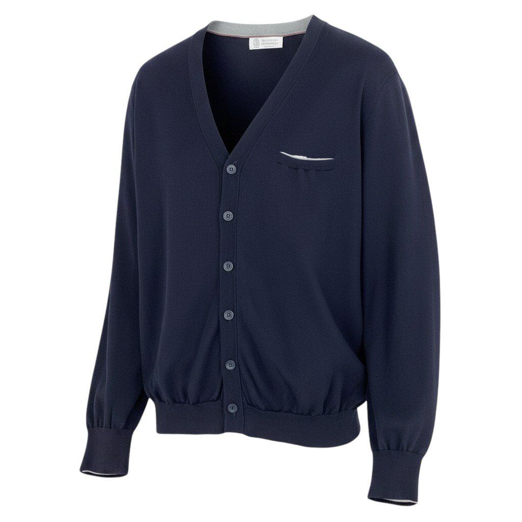 Me25 BRUNELLO CUCINELLI ブルネロクチネリ ハイゲージ ニットカーディガン サイズ48 ネイビー コットン100% メンズ 紳士服k02i